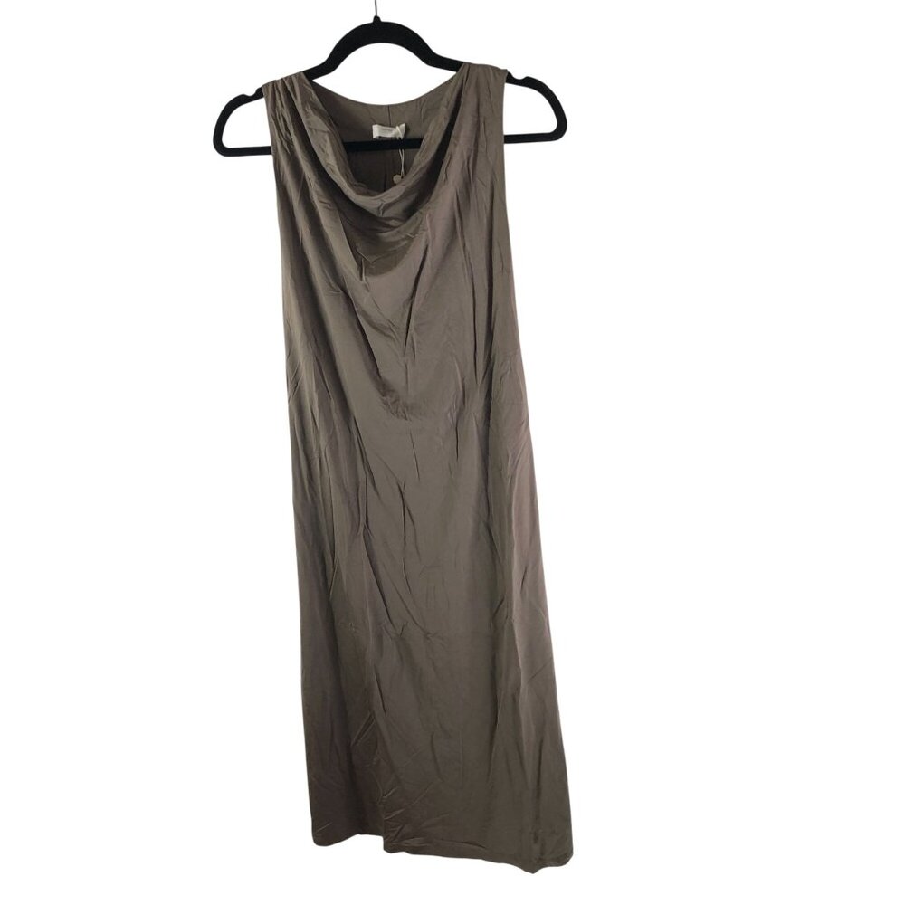 Neiwai Boundless Back Twist Cowl Neck Dress Midi Racerback Burnt Olive M/4